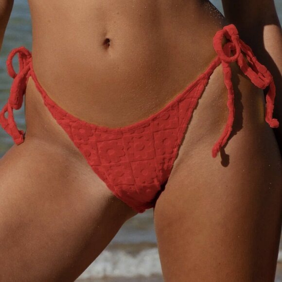 BERLOOK Red Floral Jacquar Tie Bikini Bottom ONLY 41 - Picture 1 of 9